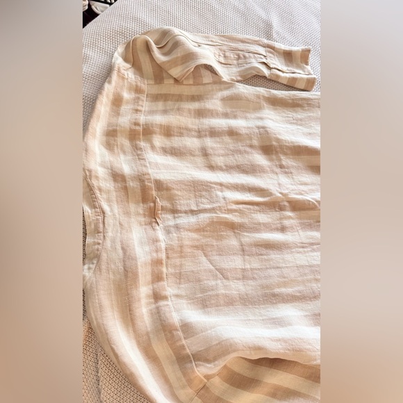 H&M Beige Striped Linen Shirtdress Maxi Dress Button Up Shirt Dress - Picture 8 of 13
